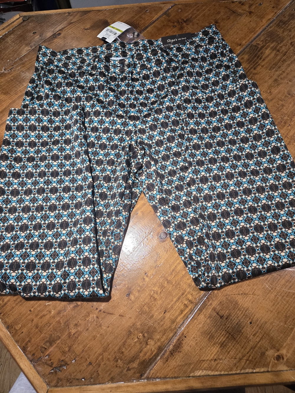 Skye's the Limit Black and Teal Geometric Dress Pants. NWT. Size 14 Womens.